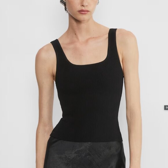 Babaton Sculpt Knit Squareneck Tank Rib-knit squareneck tank top black XL - Picture 1 of 6